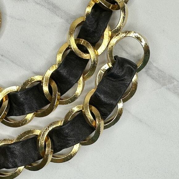 CHANEL 1991 Runway Black Leather Gold Chain Belt XS/Small Made France ?✨ main image 12